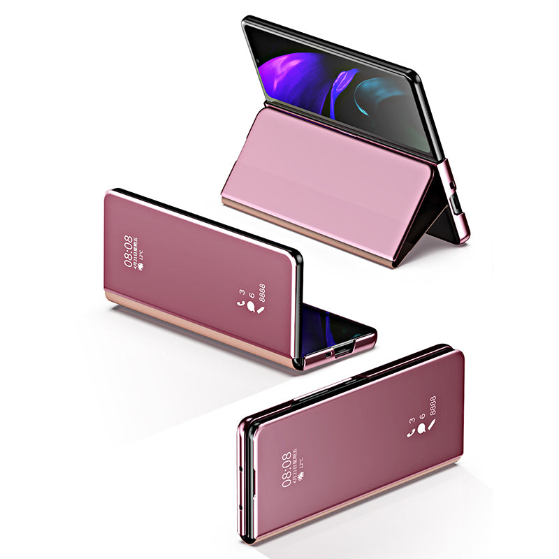 Smart Mirror Clear View Flip Case Luxury Magnetic Leather Kickstand Shockproof Cover For Samsung Galaxy Z Fold3 Fold4 5G