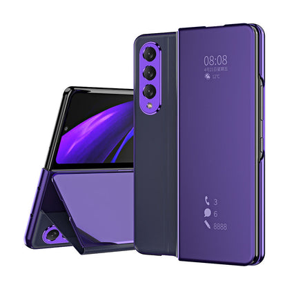 Smart Mirror Clear View Flip Case Luxury Magnetic Leather Kickstand Shockproof Cover For Samsung Galaxy Z Fold3 Fold4 5G