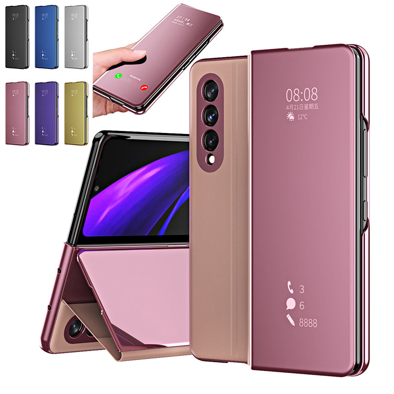 Smart Mirror Clear View Flip Case Luxury Magnetic Leather Kickstand Shockproof Cover For Samsung Galaxy Z Fold3 Fold4 5G